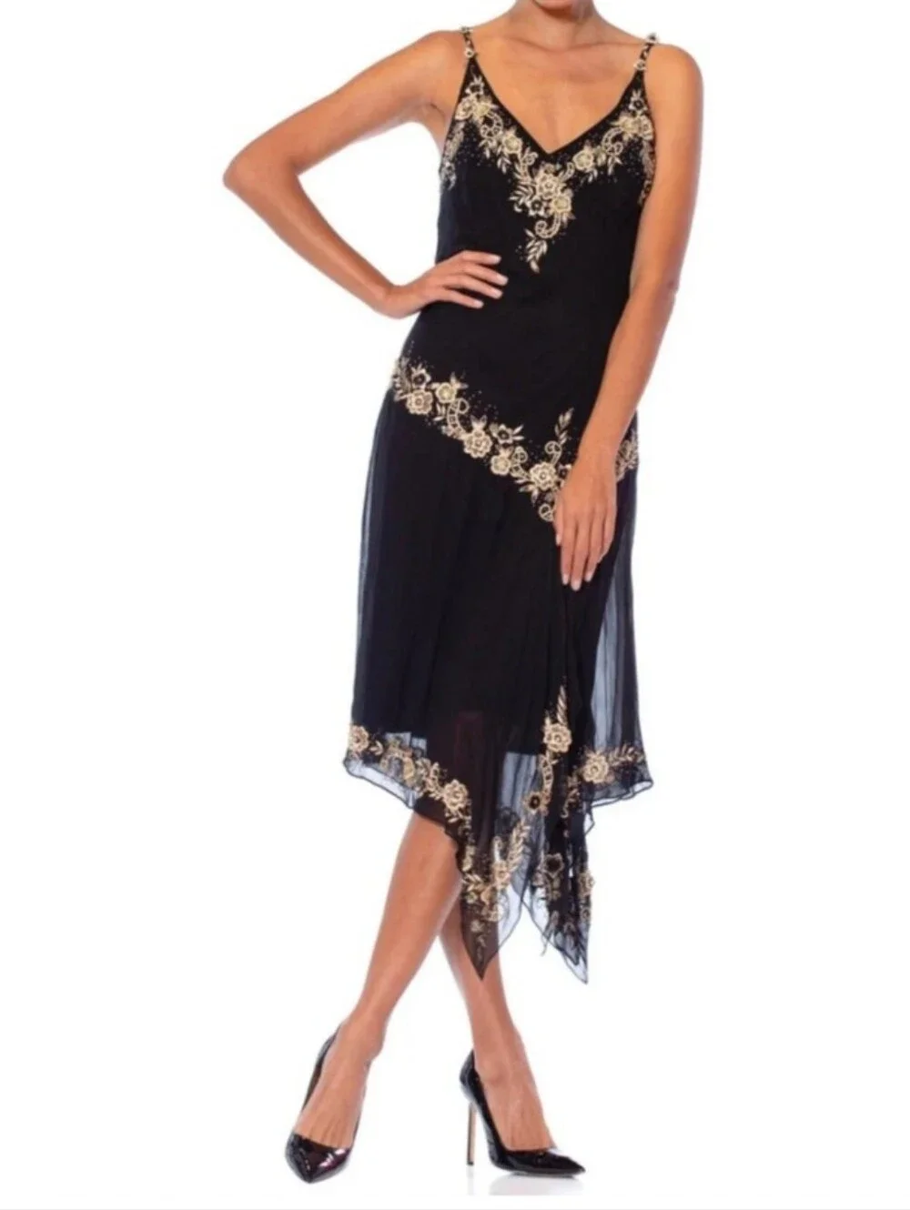 R&M Richards vintage 1990s black embroidered and embellished dress - Picture 2 of 10